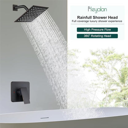 Heyalan Shower Faucet Set with Valve, Bathroom Rainfall Shower System, Wall Mount Single Handle Shower Trim Kit, Rainfall Fixed Shower Head, 8 Inch Square Shower Head,Oil Rubbed Bronze