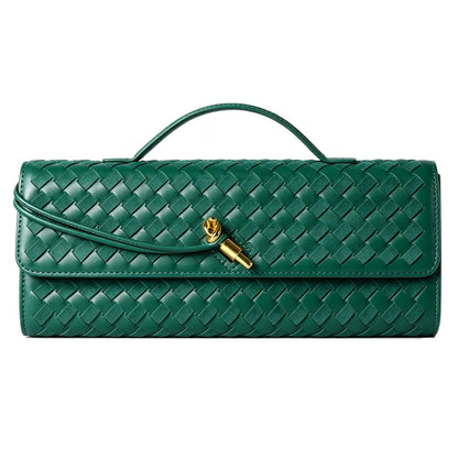 Hoochie Masa Woven Clutch Purse for Women Designer Shoulder Handbag Leather Crossbody Evening Bag with Detachable Chain (Emerald Green)