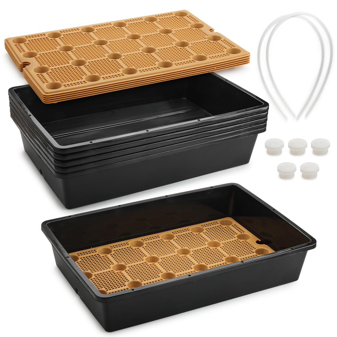 5 Pack Nursery Pots Trays with Removable Mesh Drainage Mat, Plastic Seed Starter Trays (17"x12"x3.5") with Drainage Hole, Propagation Kit for Seedlings, Microgreens, Plant Germination (Black)