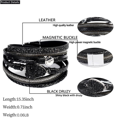 Artilady Leather Wrap Bracelet for Women - Handmade Clasp Bangle Bracelet with Pearl Beads Crystal Wristbands Jewelry Gift for Ladies and Mother