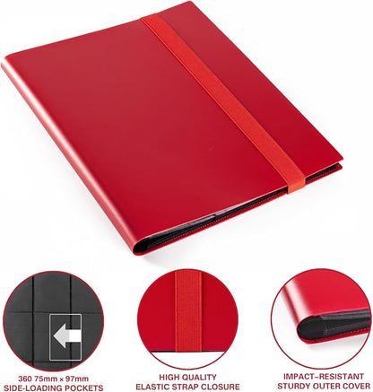 GEAoffice Card Binder, 9 Pockets Trading Card Album Folder, 360 Side Loading Pocket Binder for MTG and Other TCG, Red