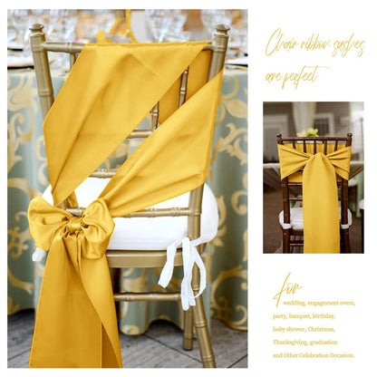 fani 120 PCS Satin Chair Sashes, Bows Designed ChairSashes, 7x78 inch Chair Sashes for Aisle Decorations Universal Chairs Cover Decoration for Wedding Reception Party Banquet (Gold)