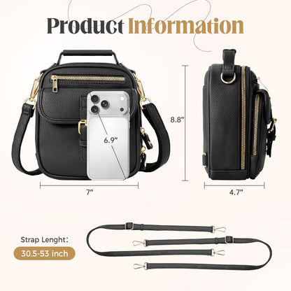 crawing Vegan Leather Crossbody Bag for Women with 2 Straps, Small Messenger Bag with Wallet, Anti Theft Shoulder Bag (Black)