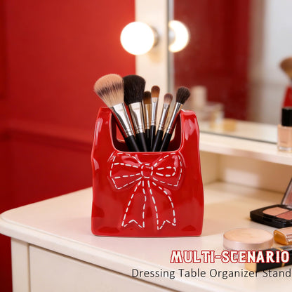 elephtree Bow Ceramic Pen Holder for Desk, Cute Pen Holder for Desk & Makeup Brush Holder, Multi‑Use Toothbrush Holders, Girly Desk Accessories for Office, Bathroom, Vanity Gift for Women Girls