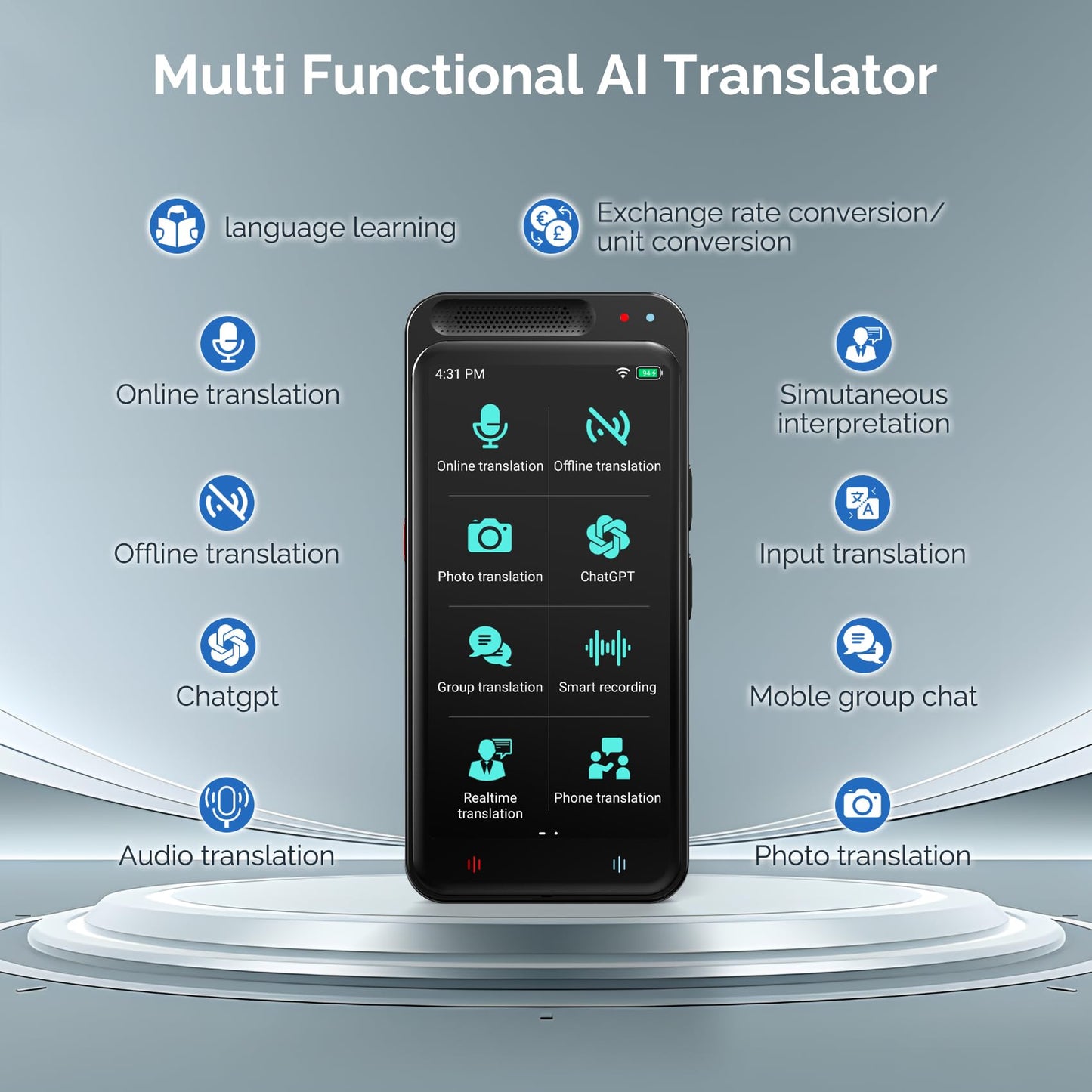Language Translator Device No WiFi Needed, Two-Way Real Time Translator Device Upgraded ChatGPT, 150+ Languages Instant Translator, Offline&Text&Photo&Voice Translation for Travel Business Learning