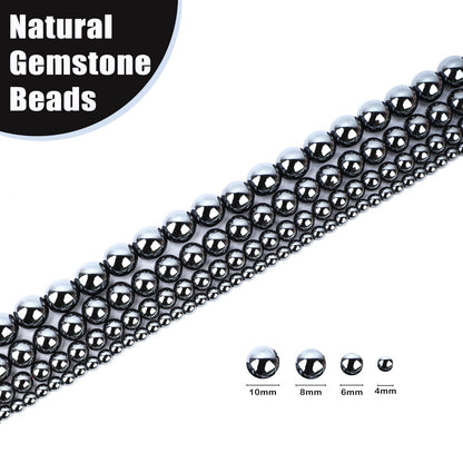 CMBYN Natural Stone Beads Round Genuine Real Stone Beading Strand Loose Gemstones DIY Smooth Bead for Bracelet Necklace Earrings Jewelry Making (Hematite, 8mm 45 Pieces)