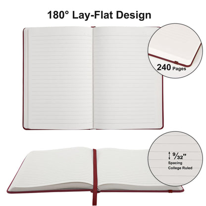 Comix 6 Pack Lined Journal Notebooks, 240 Pages, 5.5 x 8.3 inch, Burgundy, A5 Medium Hardcover Notebooks, Classic College Ruled Notebooks for Writing
