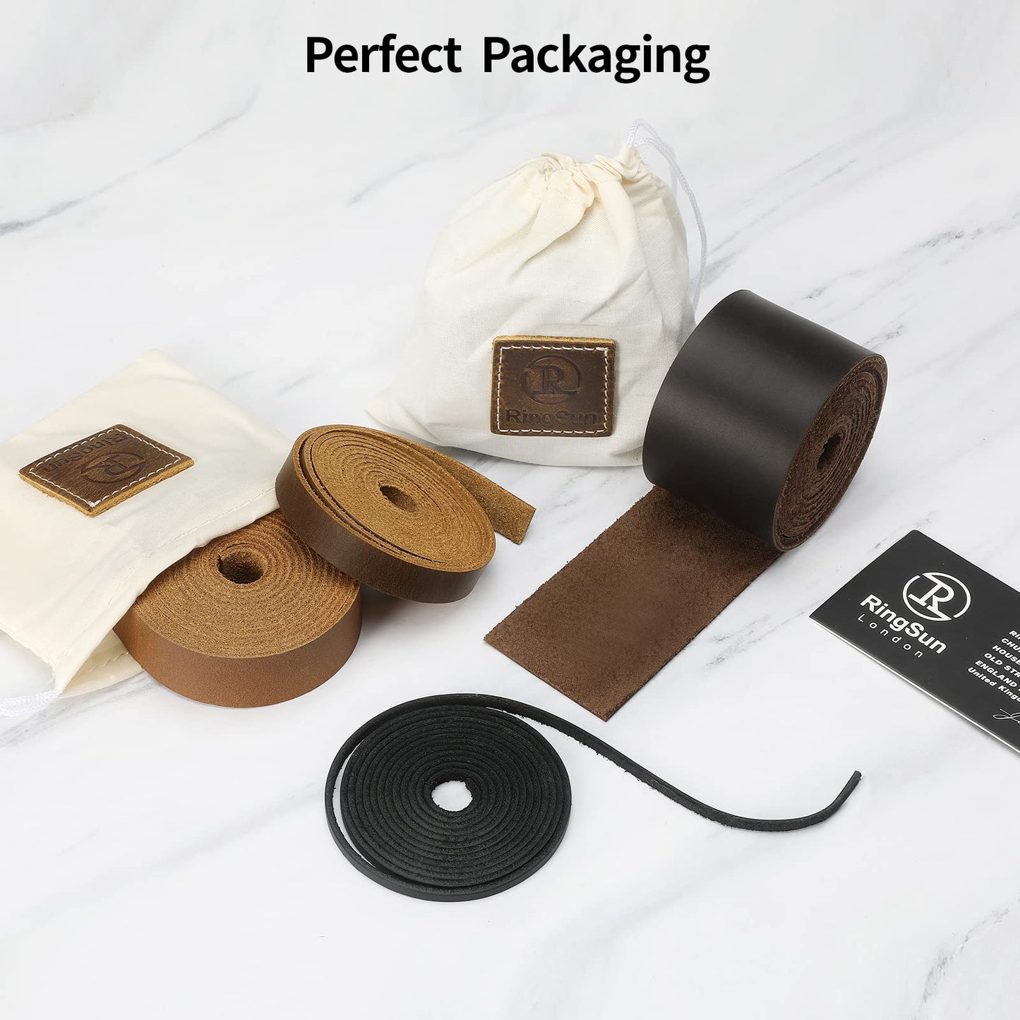 Ringsun 1/2 Inch Wide Flat Leather Straps for Crafts, Full Grain Leather Strips Cord String for Crafts, Tooling (2mm Thick 72.5 Inches Long Bourbon Brown)