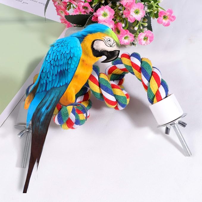UKCOCO Bird Rope Perch - Comfy Perches for Bird Cages Natural Parrot Cotton Rope, Bungee Perch Pet Chewing Toy for Parrots Playing, Chewing or Preening (60cm/23 Inch)