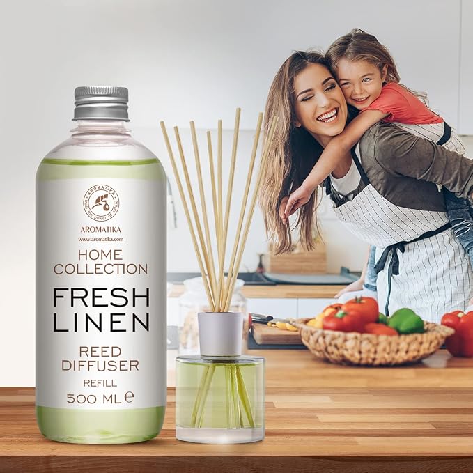 Reed Diffuser Refill Fresh Linen 17.0 Fl Oz (500ml) - Room Diffuser Refill - Home Fragrance - Scented Diffuser - Fresh Aroma - Room Fragrance - Fresh Linen Scent - Room Freshener