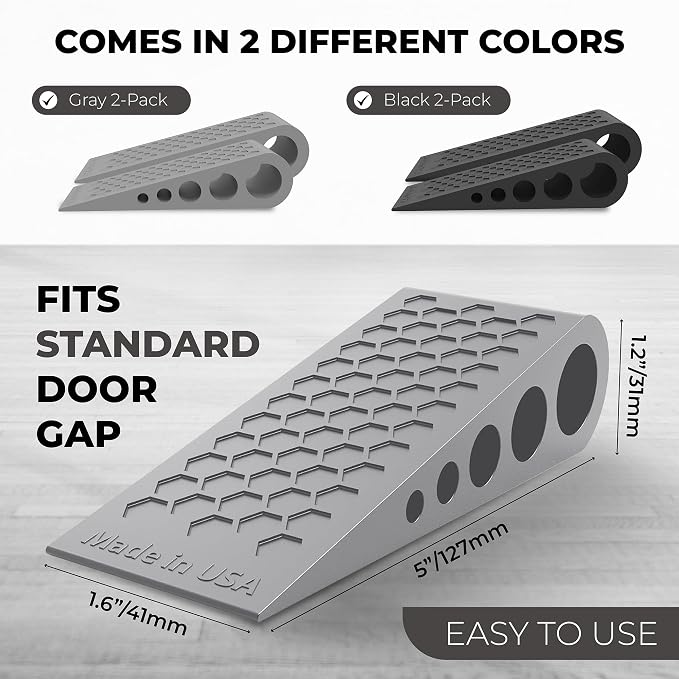 Door Stoppers for Bottom of Door Premium Floor Rubber Door Stop Wedge Made in USA Heavy Duty Honeycomb Design for Carpet, Tile, Ideal for Home, School, Commercial,Black 3 Pack