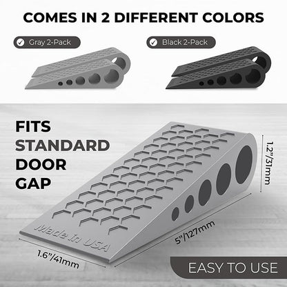 Door Stoppers for Bottom of Door Premium Floor Rubber Door Stop Wedge Made in USA Heavy Duty Honeycomb Design for Carpet, Tile, Ideal for Home, School, Commercial, Black 2-Pack