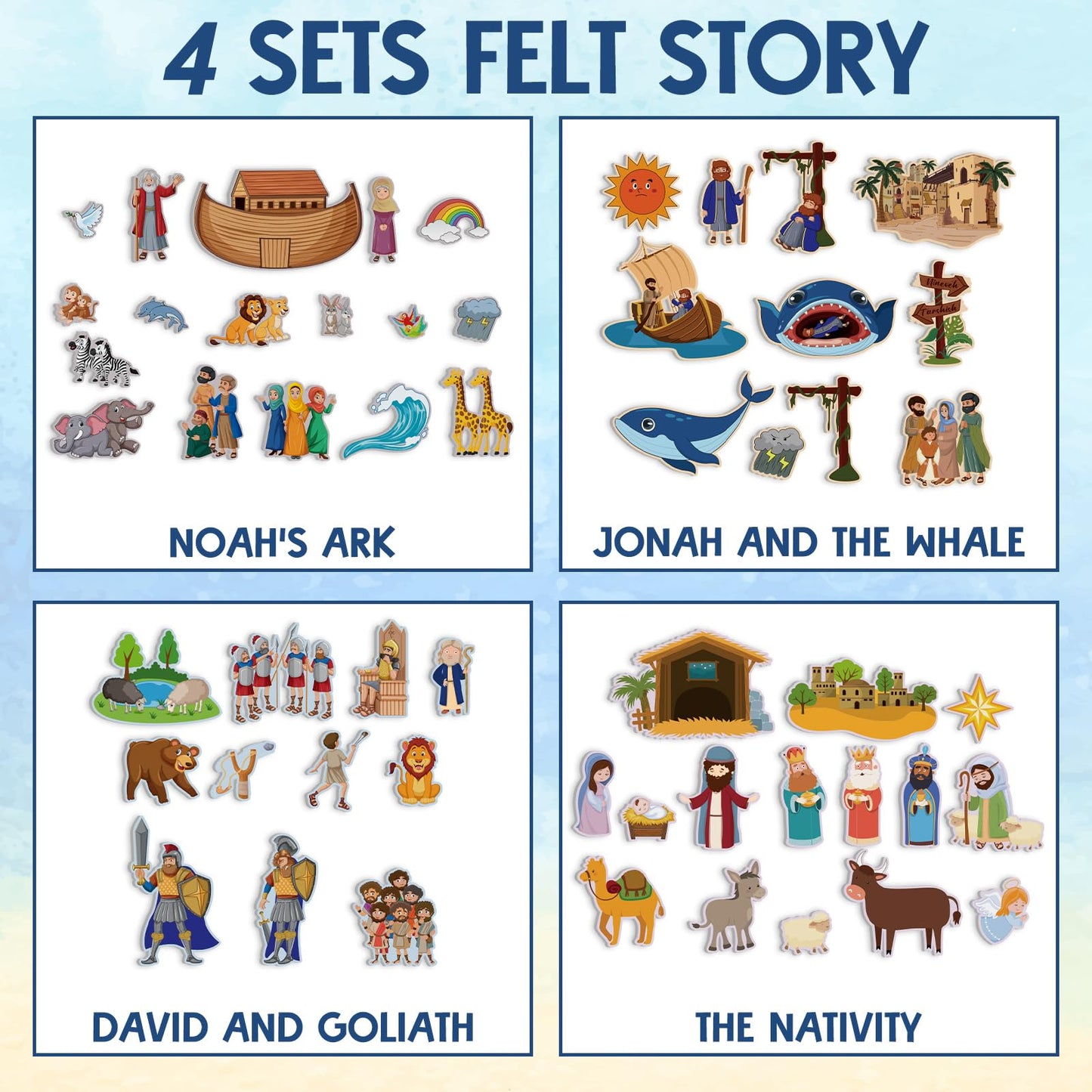 WovWeave 4 Set Felt Story Board Sets for Toddler Educational Storytelling Felt Book Board Stories for Preschool Learning Classroom Activity(Religious)