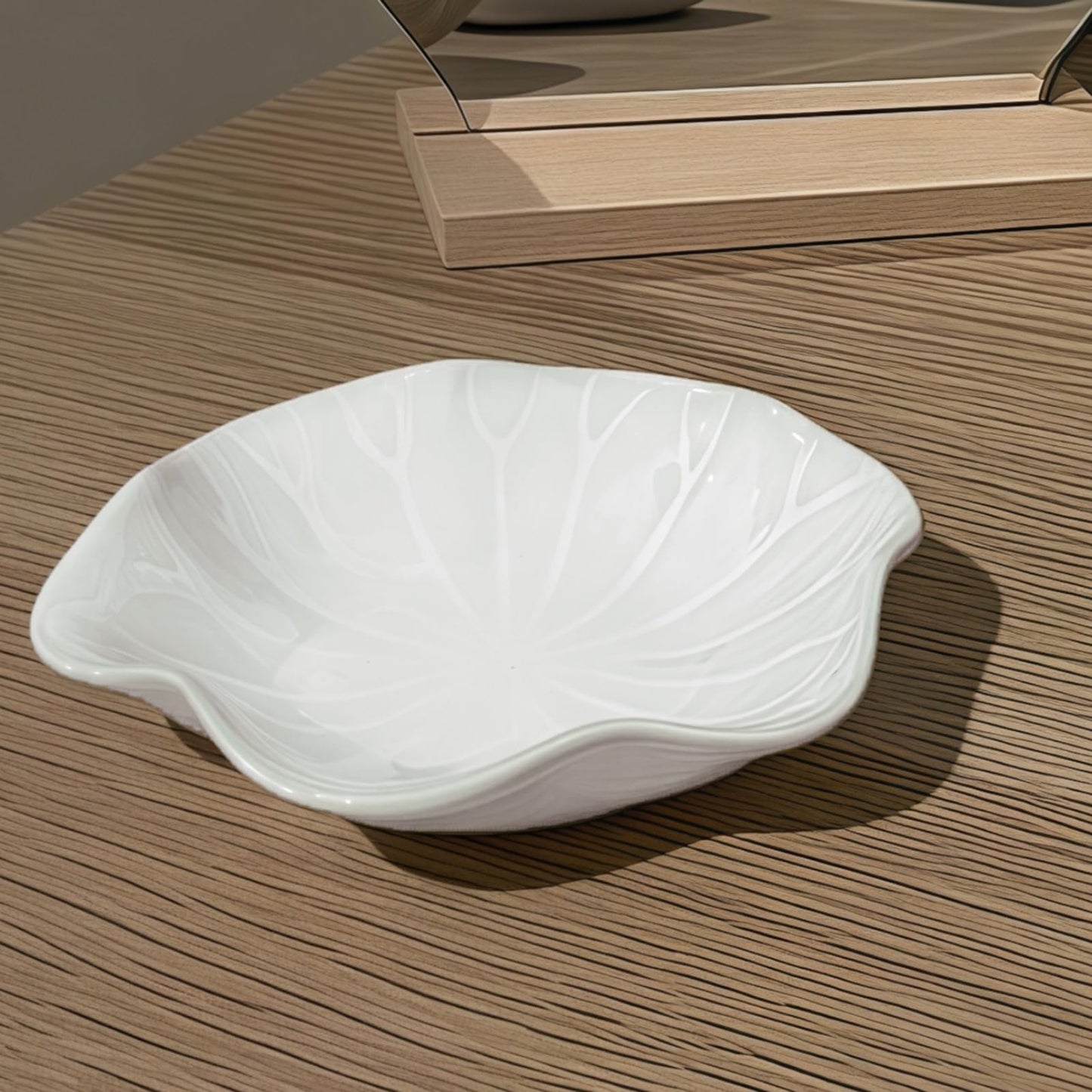 2Pcs Jewelry Dish - Kiln-Changed Ceramic Lotus Leaf Shape Ring Dish, Small Trinket Trays for Jewelry, Rings, Keys, Decorative Dish for Home, Perfect Gifts for Mom, Friends, Sisters, White & Pink