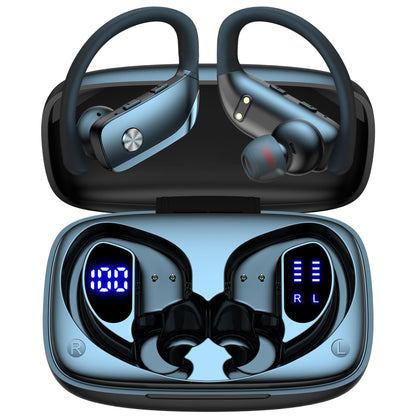 bmani Ear Buds Wireless Earbuds Bluetooth Headphones with 80H Playtime LED Display Case, Over-Ear Hook with Mic, Stereo Sound, Easy Button Controls, Sports Earphones for Running Workout Gym Black