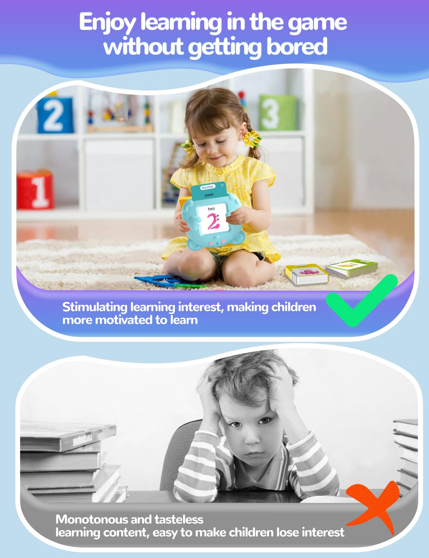 German and English Talking Flash Cards for Toddlers, 510 Sight Words Bilingual Learning Toys for Children, Autism Pocket Speech Therapy Toys, Deutsch Vocabulary Educational Flashcards