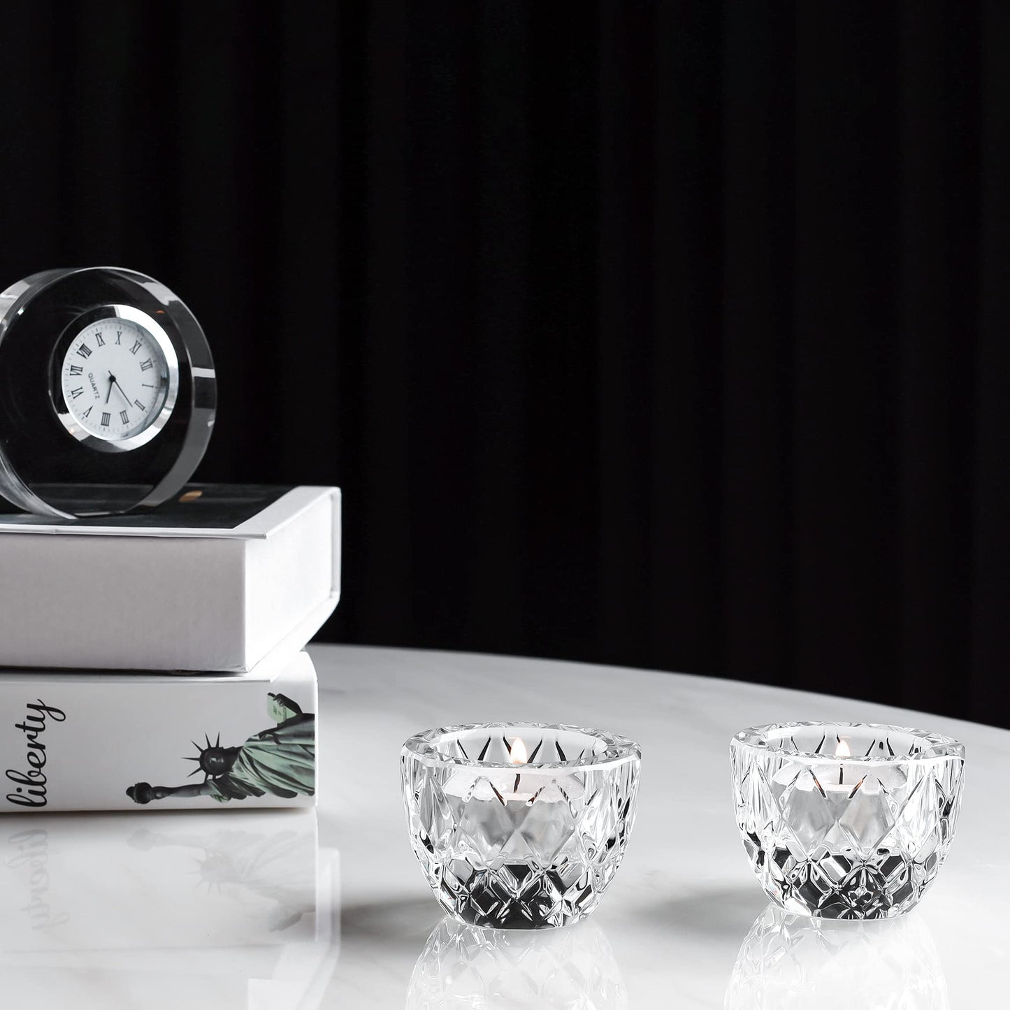 Donoucls Crystal Tealight Candle Holder Pack of 2 Party Dinner Hand-Cut 2.4'' X 1.7'' Clear
