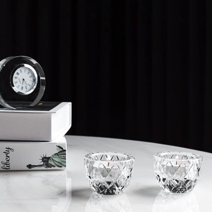 Donoucls Crystal Tealight Candle Holder Pack of 2 Party Dinner Hand-Cut 2.4'' X 1.7'' Clear