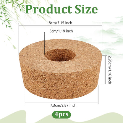 OLYCRAFT 4 Pack Cork Lids for Glass Planters 2.9~3.2 Inch Hydroponic Lids 1.2 Inch Thick Terrarium Cork Covers with 1.2 Inch Hole Natural Cork Stoppers for Hydroponic Plant Propagation Growing Vases