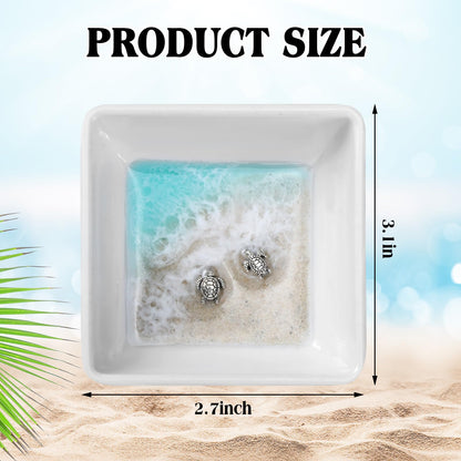 Novabright Handmade Ocean Resin Jewelry Tray Mini Turtle Square Ring Dish Jewelry Holder for Rings Earrings Engagement Gifts for Couples Birthday Gifts Ocean Beach Art Gift for Women
