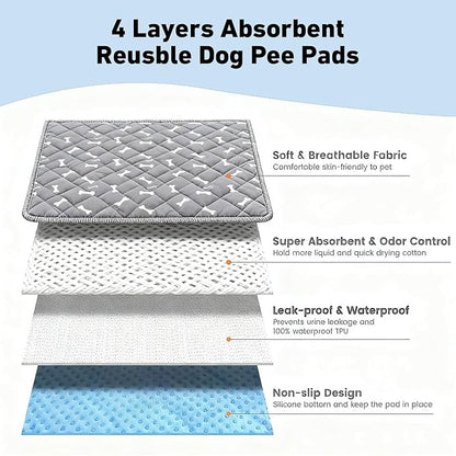 Puppy Pads with Pheromones, Washable Puppy Pee Pads for Dogs,Reusable Puppy Pads Washable for Dogs & Cats, Washable,Durable Leak-Proof & Anti-Slip Pet Training Pads for Home & Trave(Gray,M)