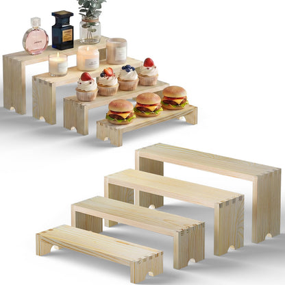 2 Set Wood Risers Tiered Display Stands Wooden Cupcake Stand Small Perfume Organizer Stackable Food Display Risers for Party Dessert Table Cologne Organizer Wood Risers for Decor Vendor, Nature