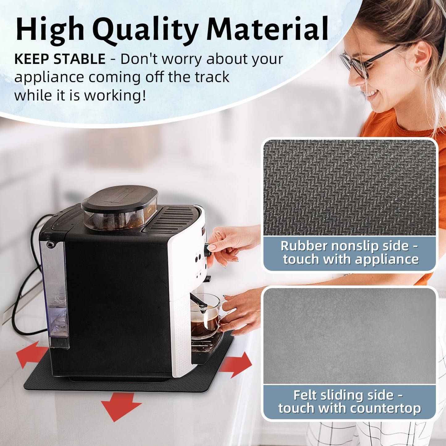 LOPNUR 14"x10" Small Appliance Slider, Appliance Sliders for Kitchen Appliances, 360° Rotating Sliding Tray for Coffee Maker, Heat Resistant Mat Cut to Fit Stand Mixer Air Fryer Microwave, Gray