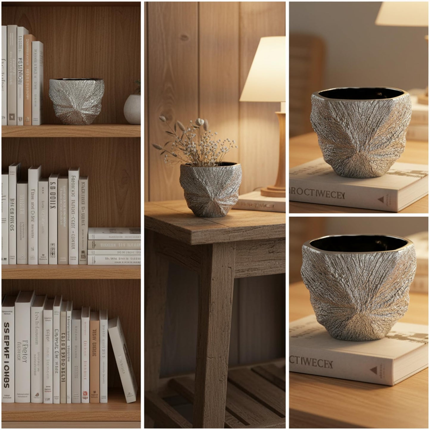 YIOXIN Silver Plated Ceramic Flower Pot - Small Pot Without Drainage Hole, Designed for Succulents, Cacti, and Small Green Plants