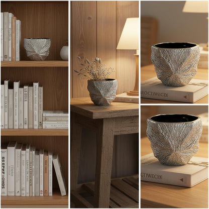 YIOXIN Silver Plated Ceramic Flower Pot - Small Pot Without Drainage Hole, Designed for Succulents, Cacti, and Small Green Plants
