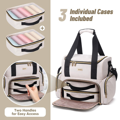 BAFAMYE Large Makeup Cosmetic Bag with 2 Removable Case, Double Layer Travel Makeup Organizer Case, travel Toiletry Bag For Women