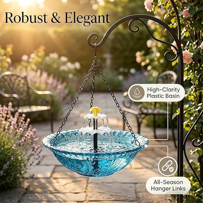 Solar Hanging Bird Bath Fountain, 2026 New 3 Layers Solar Powered Bird Bath Fountain, Outdoor Humming Birds Cascade Baths Fountains, Garden Patio Yard Backyard Lawn Decor (Pink)