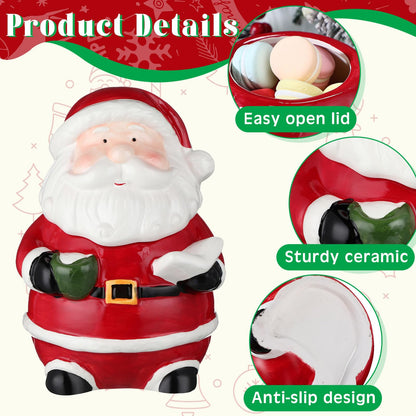 Nuogo Christmas Cookie Jar Ceramic Santa Snowman with Lids Ceramic Food Storage Container Jar for Christmas Cookies, Candy, Holiday Treats Xmas Gift Decorations (Chic Santa)