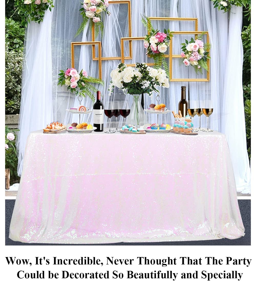 Partisout Iridescent White Sequin Tablecloth 50x80 Sequin Tablecloth Rectangle Glitter Sequin Tablecloth for Wedding Halloween Christmas Bridal Shower Party Decor