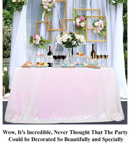 Partisout Iridescent White Sequin Tablecloth 50x80 Sequin Tablecloth Rectangle Glitter Sequin Tablecloth for Wedding Halloween Christmas Bridal Shower Party Decor