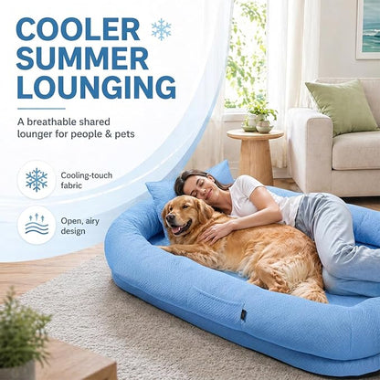 WROS Cooling Human Dog Bed for Summer, Breathable Washable Floor Lounger for People & Pets, 72"x41"x12", Ocean Blue, Pet Bed for Hot Weather Relaxing