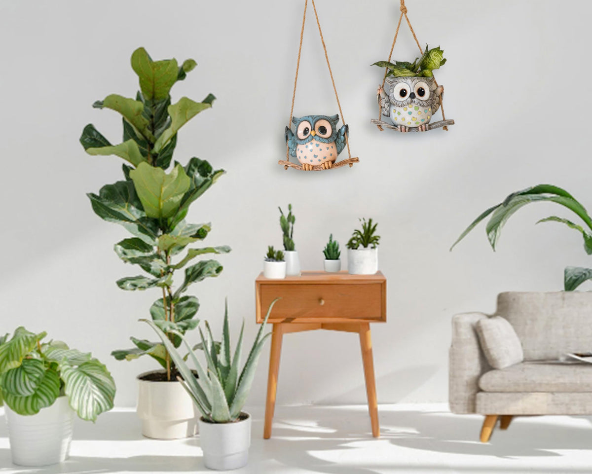 Swing Owl Hanging Planters for Indoor Plants, Cute Small Succulent Pots with Drainage Hole, Unique Resin Plant Hangers Outdoor, Hanging Plant Holder for String Of Pearls, Gift Ideas for Mother