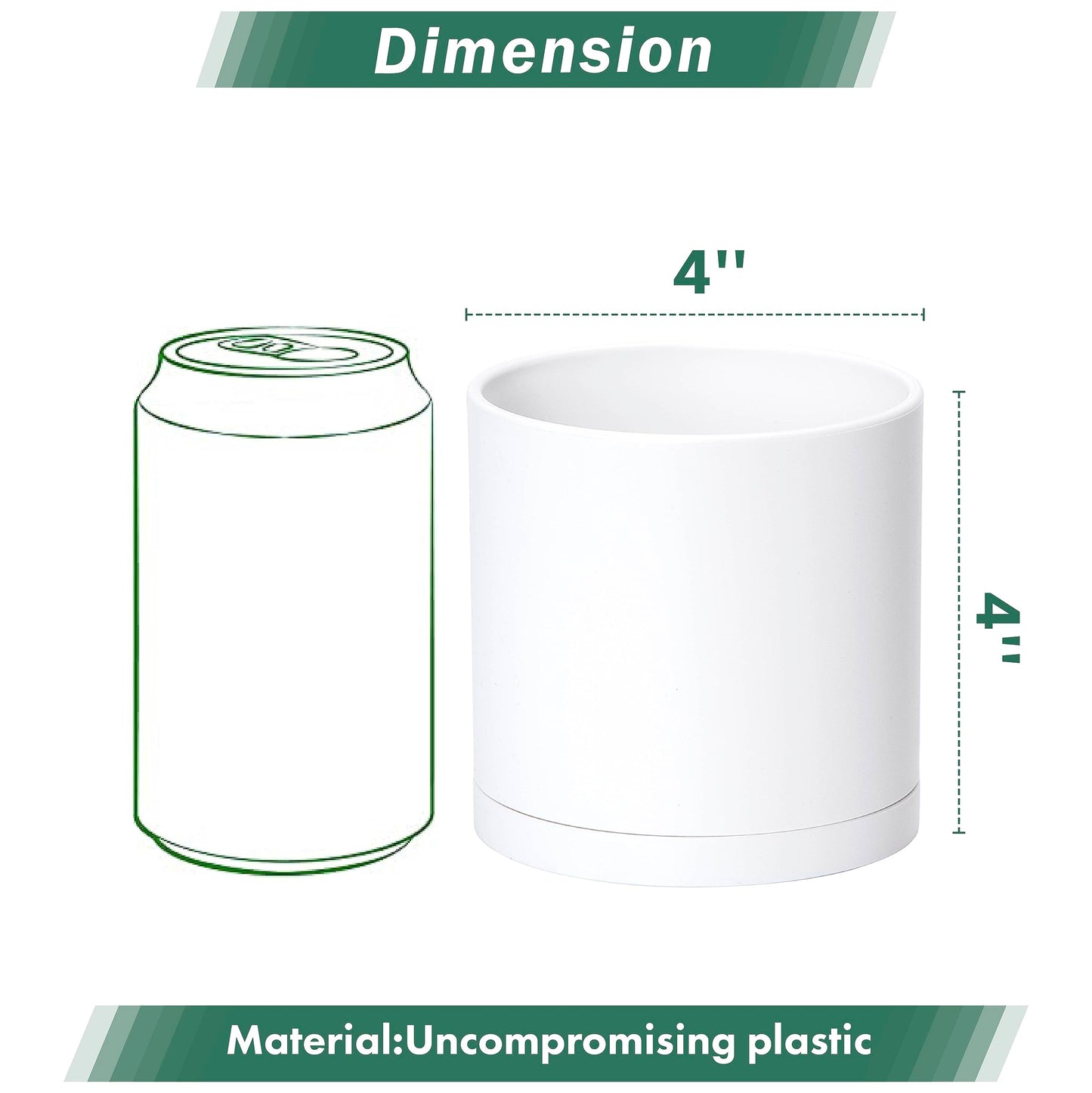 D'vine Dev 4 Pack 4 Inch Modern Plastic Plant Pots, Small Garden Planters for Plant with Drainage Holes and Saucers, White Color, 74-Z-E-2