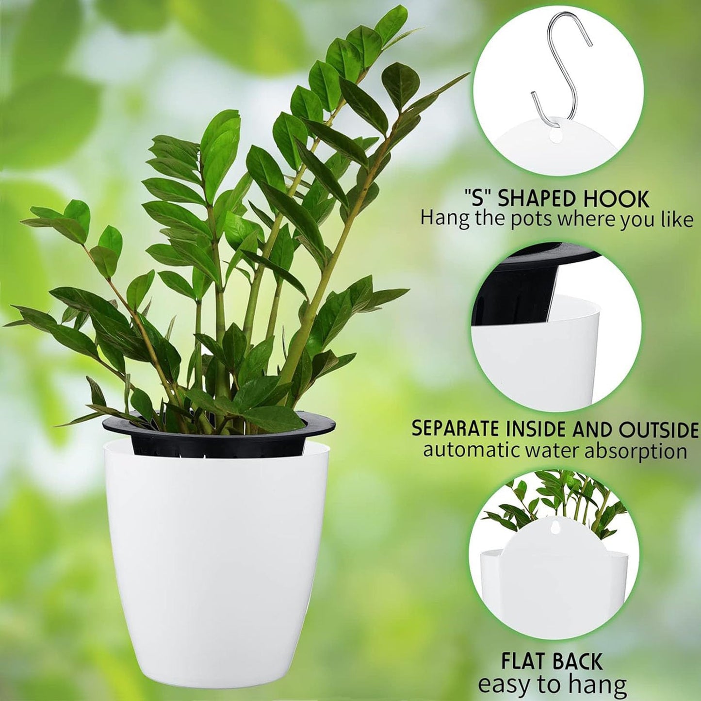 Spotact PP Plants Pots for Indoor Outdoor Gardening Hanging Self-Watering Flower Pots with Drainage Holes, Modern Planters for Houseplants Succulents Herbs (5, Medium)