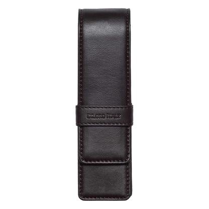 DiLoro Leather Double Pen Case Pencil Pouch Holder for Two Fountain Ballpoint Rollerball Pens and Pencils (Espresso Dark Brown)
