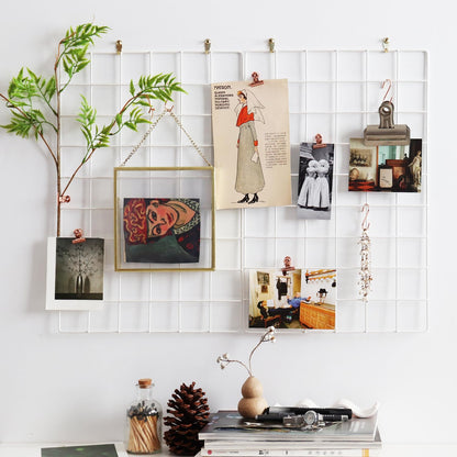 PEAUARL Metal Mesh Wall Grid Panel for Photo Display,Message Board,Size: 17.5" x 11.8",Pack of 2 (White)