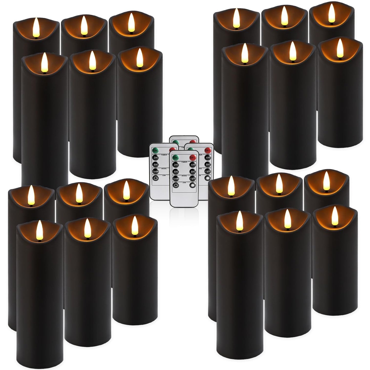 CAKETYCG 24 Pack Black Halloween Decoration Flickering Flameless Candles(D2.2 xH 5" 6" 7"), Battery Operated LED Pillar Candles with Remote Control and Timer,for Home Decor.