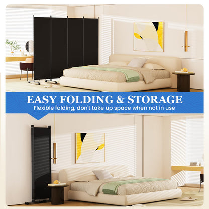 SUNALLY Room Divider 6FT Folding Privacy Screens with Lockable Wheels, 4 Panel Room Partition for Room Separator, 88" W Freestanding Portable Fabric Wall Dividers for Home Dorm Studio Office, Black