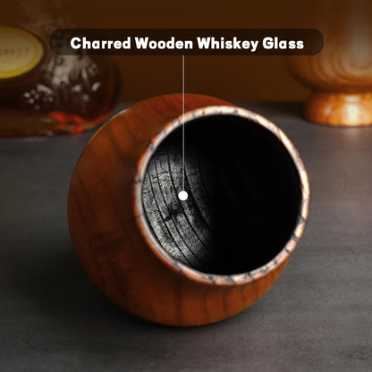 CRAKTH Charred Wooden Whiskey Glass Cup, Old Fashioned Wooden Bourbon Drinking Glass, Whiskey Bourbon Gifts Accessories for Men Dad