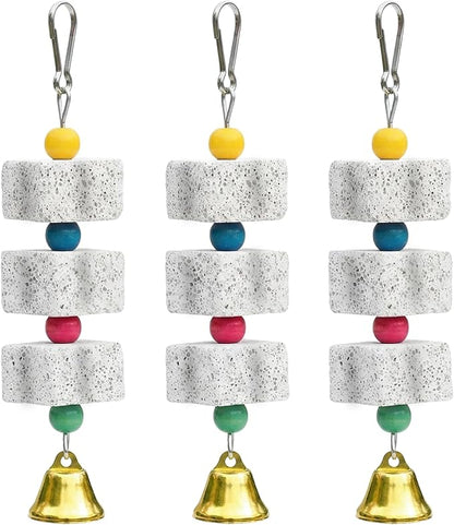3 Pack Bird Cuttlebone Chewing Toys, Natural Lava Stone Calcium Block Beak Grinder, Bird Toy Cage Accessories for Parakeets Cockatiels Budgies Conures