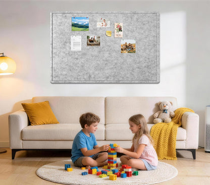 Large Bulletin Board - 60 X 36 inches Decorative Felt Pin Board - 5' x 3' Cork Board Alternative for Wall - Foldable Photo Board Self-Adhesive Vision Board Prayer Board with 30 Pushpins - Silver Gray
