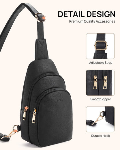 Telena Crossbody Bags for Women Leather Sling Bag for Woman Travel Black