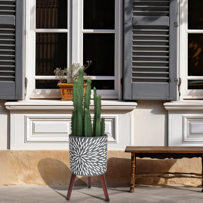 Opnons 12 Inches Plant Pot with Stand, Large Modern Standing Planters for Indoor Plants with Drainage Holes, Gray Flower Pots with Legs
