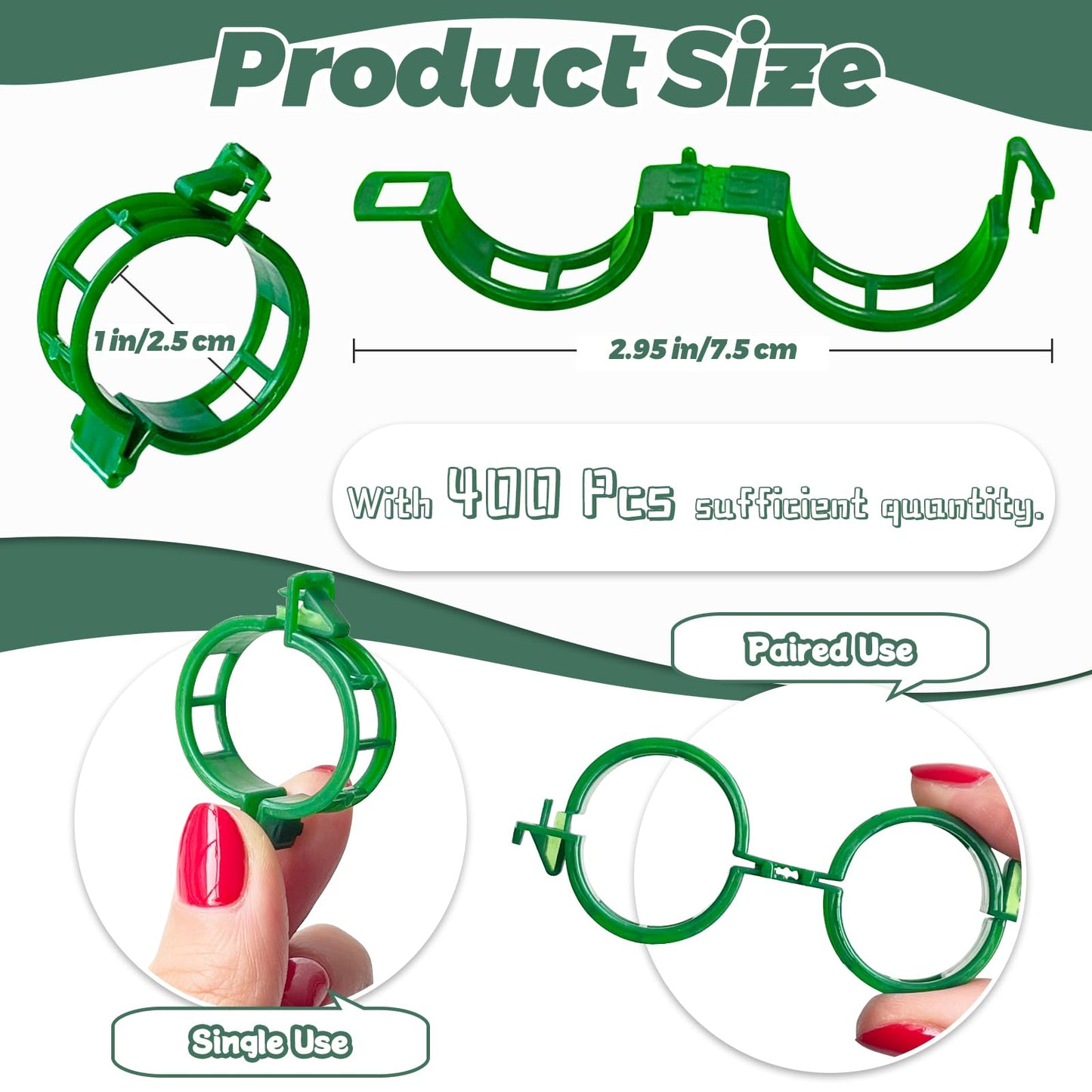 OJYUDD 400 Pcs Tomato Clips,Plastic Vine Clips,Plant Support Clips for Gardening,Climbing Plants,Tomato,Vegetables(Green)