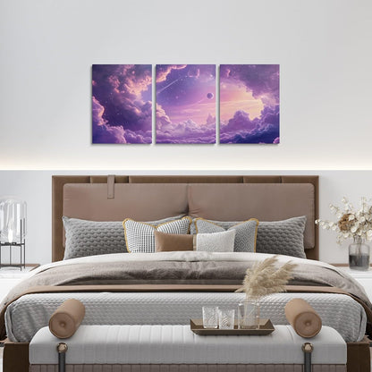 Feelyou Purple Galaxy 3 Piece Canvas Wall Art for Living Room Bedroom Starry Galaxy Wall Art for Home Decor 3D Printed Space Office Decor Artwork Dreamy Nebula Picture Painting Posters