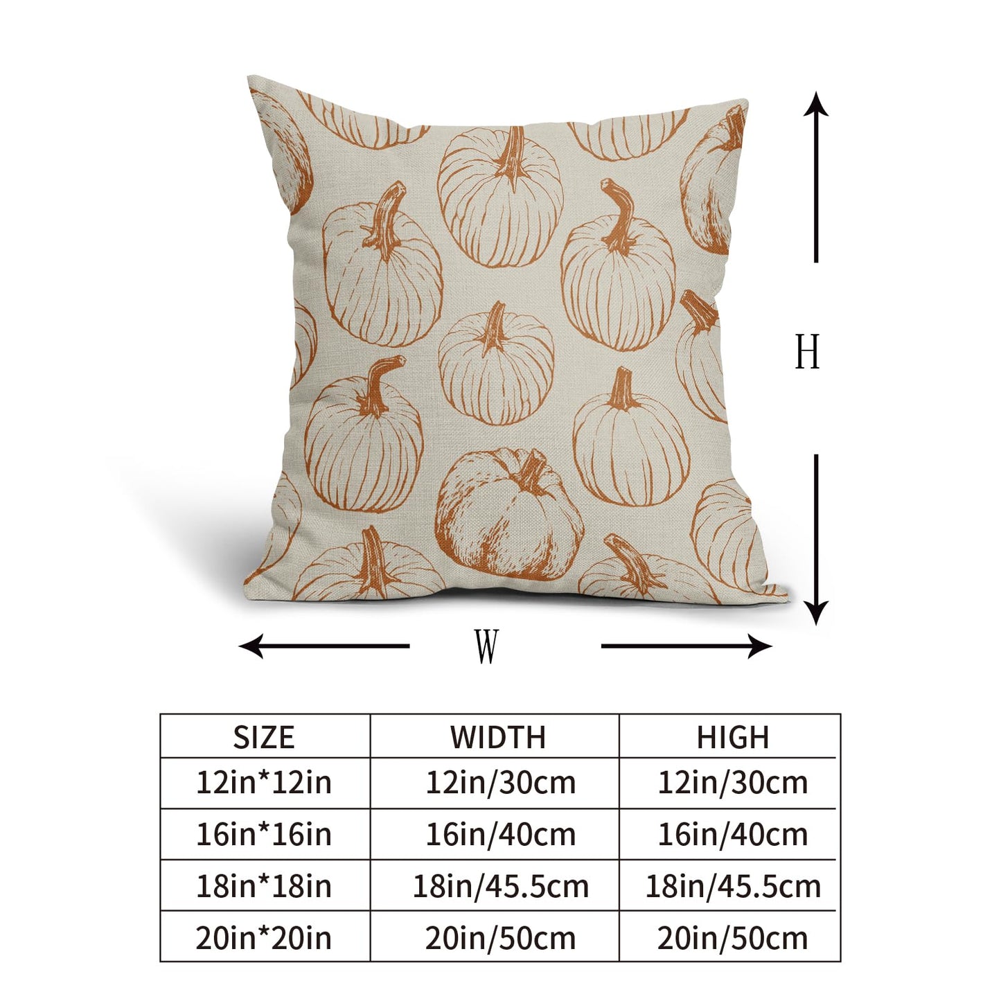 Aytipun Fall Pillow Covers 20x20 Set of 2 Burnt Orange Pumpkin Autumn Harvest Decorative Pillowcases Outdoor Throw Cushion Case Sofa Couch Bed Decor